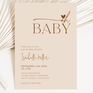 Invitation Oh Baby moderne Beige Genre Baby shower neutre