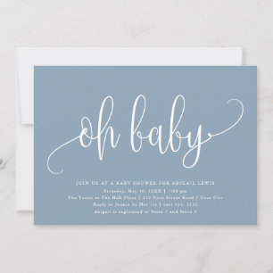 Invitation Oh Baby Moderne Calligraphie Baby shower bleu Dust