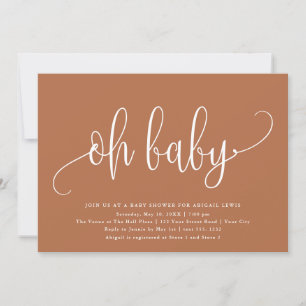 Invitation Oh Baby Moderne Calligraphie Baby shower en terre