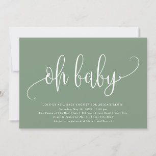 Invitation Oh Baby Moderne Calligraphie Sage Baby shower Vert