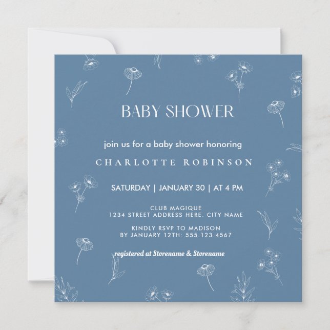 Invitation Oh Baby Moderne Simple Dusty Blue Baby shower garç (Devant)