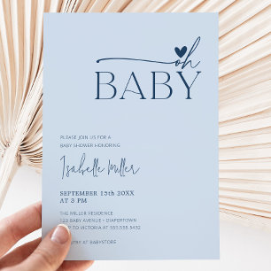 Invitation Oh Baby Moderne Simple Dusty Blue Baby shower garç