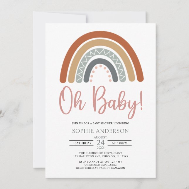Invitation Oh Baby Muted Tones Boho Rainbow Baby shower (Devant)