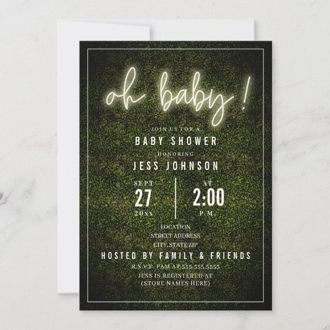 Invitation Oh Baby Neon Boxwood Baby shower neutre (Devant)