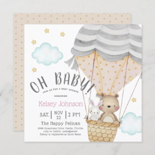 Invitation Oh Baby Neutre Bois Teddy Baby shower Ours