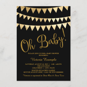 Invitation Oh Baby Or Noir Fête de Naissance Bébé de Genre Ne