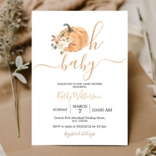 Invitation Oh Baby Orange Citrouille Baby shower floral