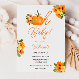 Invitation Oh Baby orange citrouille baby shower neutre fleur