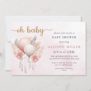Invitation Oh Baby Pampas Rose or Boho Baby shower fille