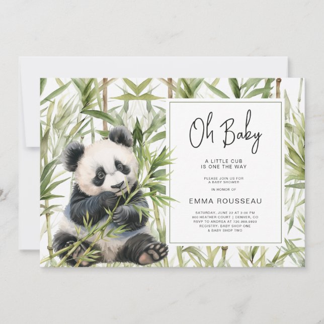 Invitation Oh Baby Panda Bear Baby shower Bambou (Devant)