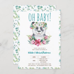 Invitation Oh Baby Panda Ours Aquarelle Floral Boho Douche