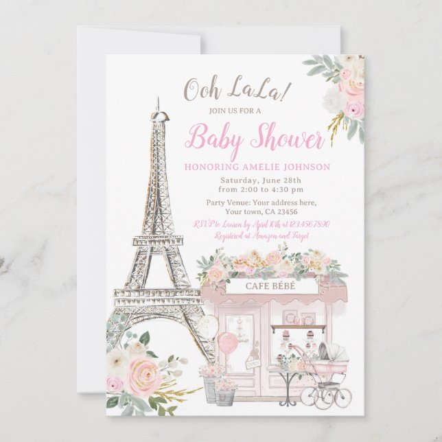 Invitation Oh Baby Paris Baby shower (Devant)