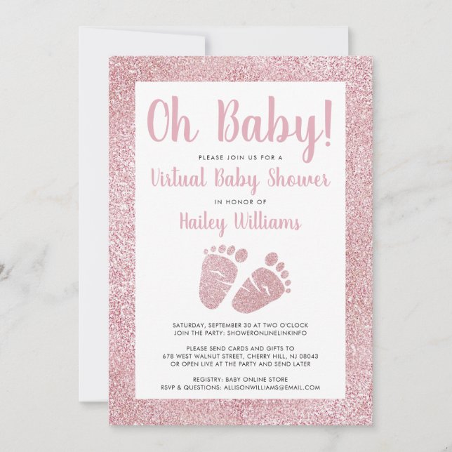 Invitation Oh Baby Parties scintillant rose Pieds bébé Baby s (Devant)