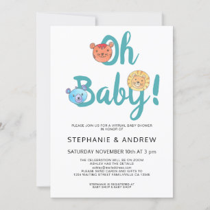 Invitation Oh Baby Pastel Cute Animals Baby shower virtuel