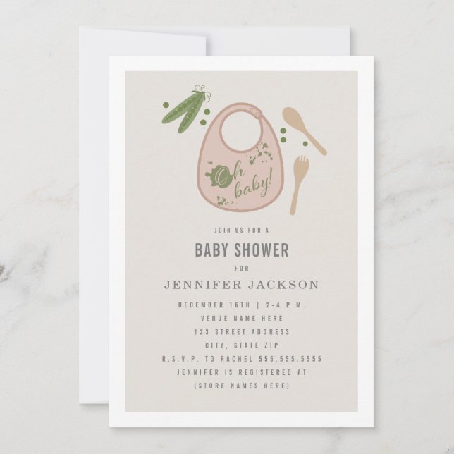 Invitation Oh Baby Pink Bib Pois Fourche Cuillère Baby shower (Devant)