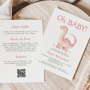 Invitation Oh Baby Pink Dinosaur QR Code filles Baby shower