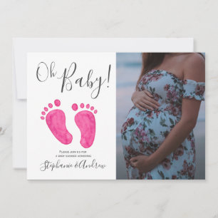 Invitation Oh Baby Pink Feet Photo Girl Baby shower