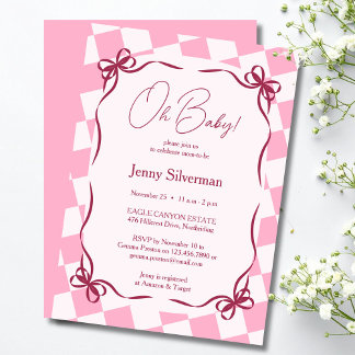 Invitation Oh Baby Pink Gingham Bows Baby Shower