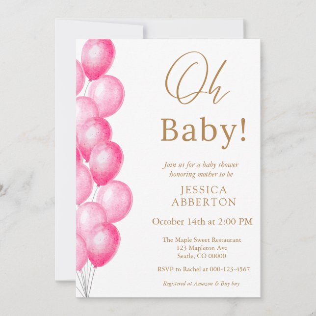 Invitation Oh baby! Pink Gold girl baby shower (Devant)