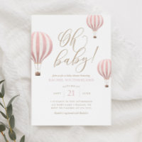 Oh Baby Pink Hot Air Balloon Baby shower Invitatia