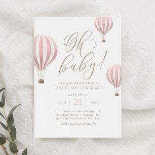 Invitation Oh Baby Pink Hot Air Balloon Baby shower Invitatia