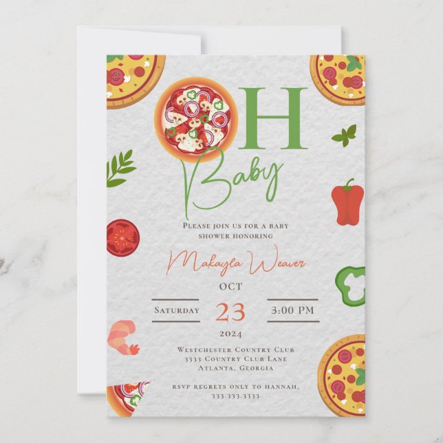 Invitation Oh Baby Pizza Pacifiers chic Baby shower Invitatia (Devant)