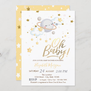 Invitation Oh Baby Planet Nuages Étoiles Baby shower