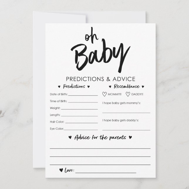 Invitation Oh Baby Predictions and Advice Card (Devant)
