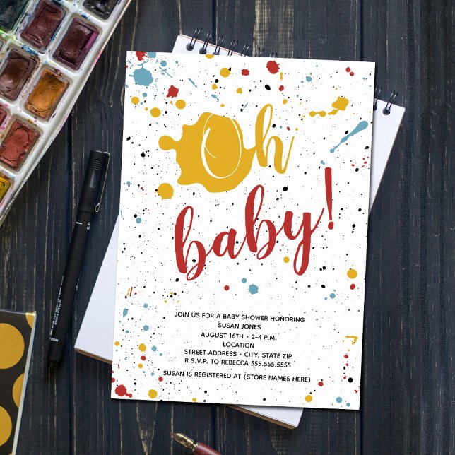 Invitation Oh Baby Primaire Paint Splatter Baby shower neutre (Créateur téléchargé)