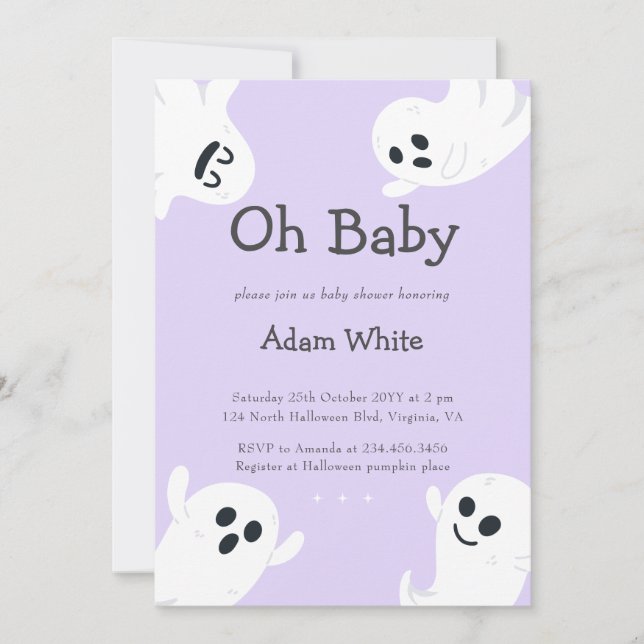 Invitation Oh Baby Purple Éffrayant Fantôme Halloween Baby sh (Devant)