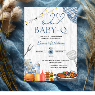 Invitation Oh Baby-Q Baby shower Garçon Rustique BBQ