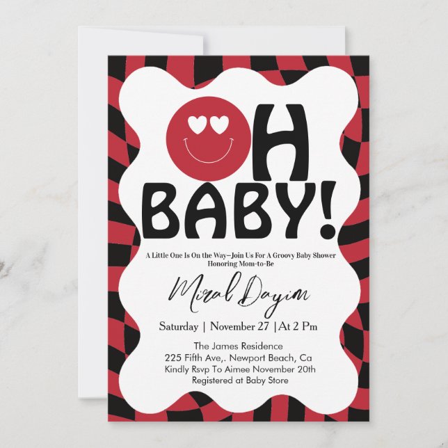 Invitation Oh Baby! Retro Groovy Happy Face Baby Shower  (Devant)