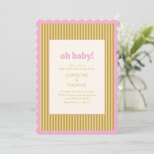 Invitation Oh Baby Rose Coquille Or Stripe Baby Shower