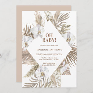 Invitation Oh Baby rose & Tan Boho Baby shower floral 