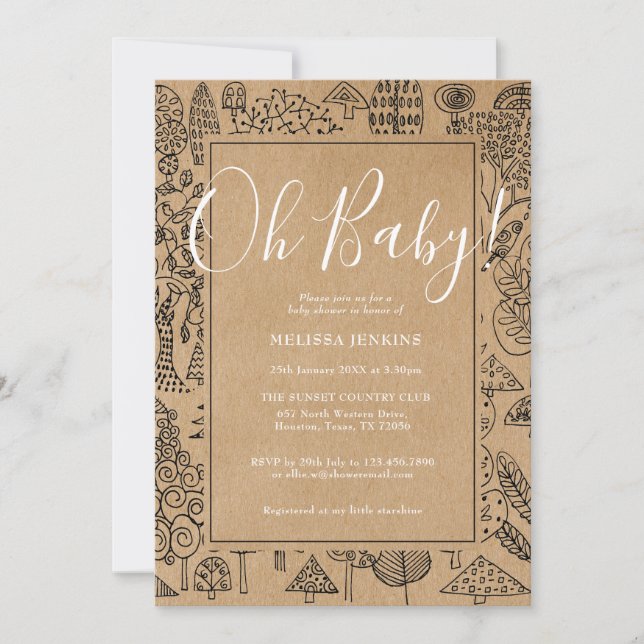 Invitation Oh Baby Rustic Country Trees Baby shower (Devant)