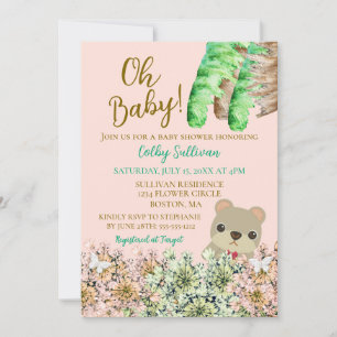 Invitation Oh Baby Rustic Greenery Teddy Bear Baby shower