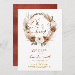 Invitation Oh Baby Rustic Terracota Orange Floral Baby shower