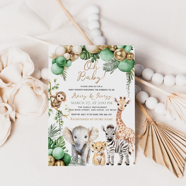 Invitation Oh Baby Safari animal Jungle Baby shower vert (Créateur téléchargé)