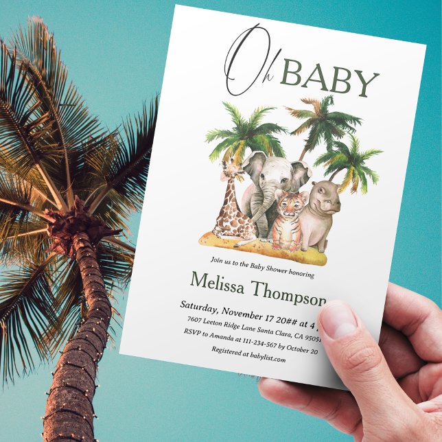 Invitation Oh Baby Safari Animaux sauvages Baby shower tropic (Créateur téléchargé)