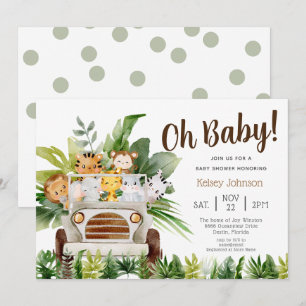 Invitation Oh Baby Safari Jungle Zoo Animaux Garçon Baby show