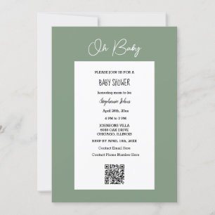 Invitation Oh Baby Sage Baby shower vert QR Code Script