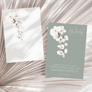 Invitation Oh Baby Sage Green Baby shower d'orchidées blanche