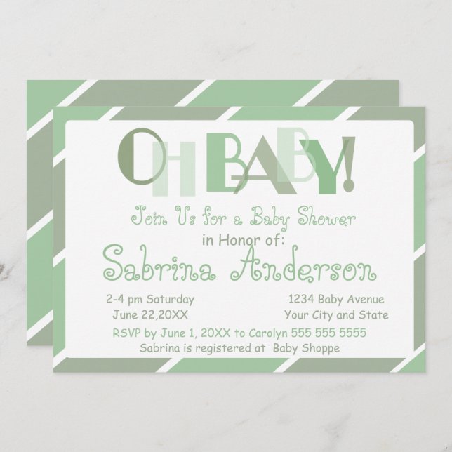 Invitation Oh Baby Sage Green Baby shower Whimsical moderne (Devant / Derrière)