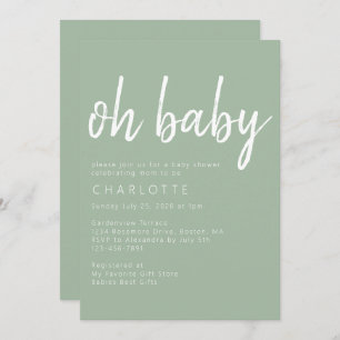 Invitation Oh Baby Sage Vert Sexe Baby shower neutre