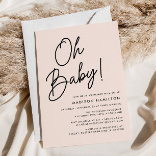 Invitation Oh Baby Script Blush Baby shower minimaliste