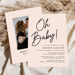 Invitation Oh Baby Script Blush minimaliste Baby shower photo