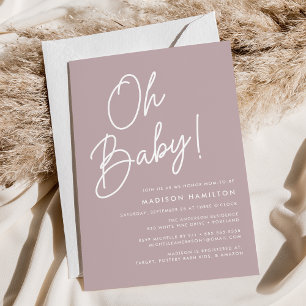 Invitation Oh Baby Script Dusty Purple Baby shower minimalist