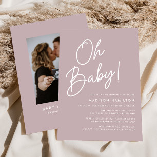 Invitation Oh Baby Script Dusty Purple Baby shower photo