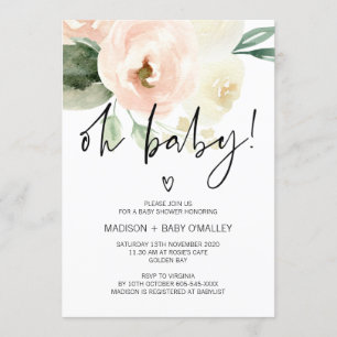 Invitation Oh Baby shower Baby Girl Blush Pink Flores