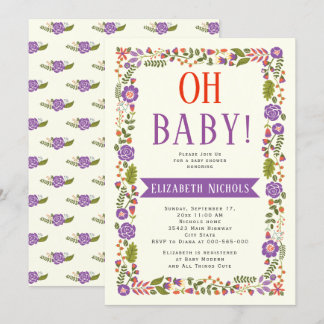 Invitation Oh Baby shower couleur violet et orange